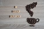 I Need Coffee Word Qoute With Roasted Coffee Beans Placed In The Stock Photo