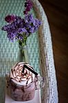 Iced Chocolate On Glass Table Top Stock Photo