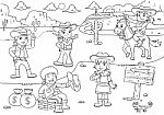 Illustration Of Cowboy Wild West Child Cartoon For Coloring Stock Photo