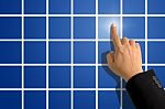 Index Finger Pointing Blue Square Stock Photo