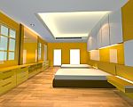 Ineterior Design Bedroom Yellow Theme Stock Photo