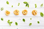 Ingredients For Homemade Pasta On Wooden Background Stock Photo