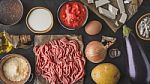 Ingredients For Moussaka On The Stone Table Top View Stock Photo