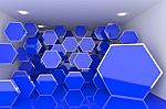 Interior With Blue Hexagon Stock Photo