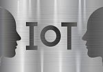 Internet Of Things Technology Human Head Silver Metal Plate Abst Stock Photo