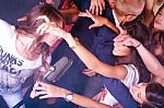 Karaoke Girl Performing In Club Stock Photo