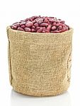 Kidney Beans In Sacks Fodder On White Background Stock Photo