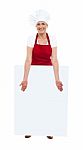 Lady Chef Showing Blank White Board Stock Photo