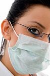 Lady Doctor Wearing Mask And Specs Stock Photo