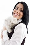 lady Happy With Her Cute cat Stock Photo