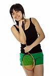 Lady Holding Badminton Racket Stock Photo