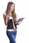 Lady Holding Tablet Pc Stock Photo