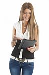 Lady Holding Tablet Pc Stock Photo