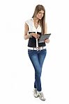 Lady Holding Tablet Pc Stock Photo