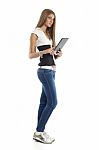 Lady Holding Tablet Pc Stock Photo