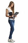 Lady Holding Tablet Pc Stock Photo