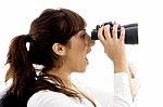 lady looking Through Binoculars Stock Photo