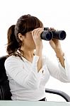 lady Looking Through Binoculars Stock Photo