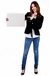 Lady Pointing At Blank Board Stock Photo