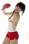 Lady serving pingpong Stock Photo