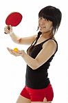 Lady serving pingpong Stock Photo