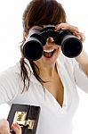 Lady Viewing Through Binoculars Stock Photo