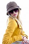 Lady Wearing Cap And Sunglasses Stock Photo