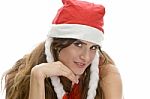 Lady Wearing Christmas Hat Stock Photo