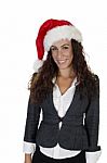 Lady Wearing Christmas Hat Stock Photo