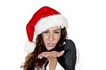 Lady Wearing Christmas Hat Stock Photo