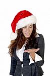 Lady Wearing Christmas Hat Stock Photo