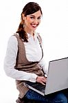 Lady Working On Laptop Stock Photo