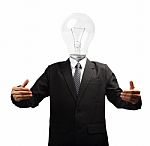 Lamp Head Businessman Hand Outstretched Forward Stock Photo