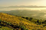 Landscape Of Mountain With The Clouds And Fog Stock Photo