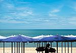 Large Umbrella At Cha-am Beach Stock Photo