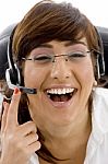 Laughing Customer Service Agent Stock Photo