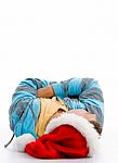 Laying Man With Christmas Hat Stock Photo