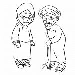 Line Drawing Of Elderly Malay Cartoon -character  Stock Photo