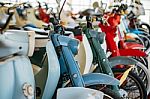 Line Up Of Old Motorcycles Stock Photo