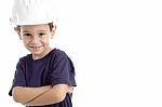 Little Architect Wearing Helmet Stock Photo