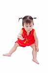 Little Asian Girl (thai) In Traditional Chinese Cheongsam Stock Photo