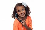 Little Girl Speaking Over Phone Stock Photo