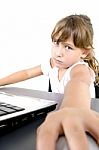 Little Girl With Laptop Stock Photo