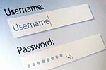 Login. Username And Password On Computer Screen Stock Photo