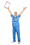 Long Shot Of A Jubilant Doctor Celebrating Her Success Stock Photo