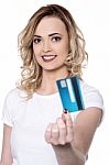 Lovely Young Woman Holding Credit Card Stock Photo