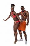 Male And Female Samba Dancers Posing Stock Photo