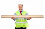 Male Architect Holding Blueprints Stock Photo