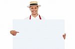 Male Chef Holding Blank Board Stock Photo