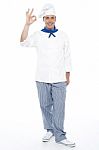 Male Chef Showing Ok Gesture Stock Photo